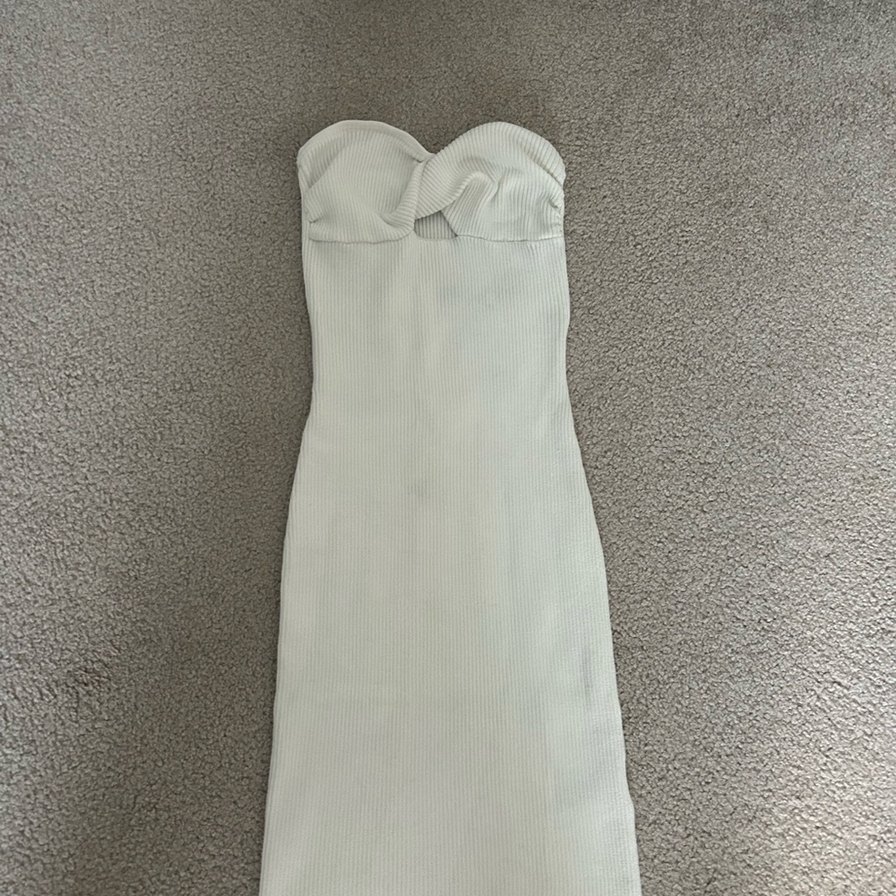 Divided Strapless Cream Mini Dress